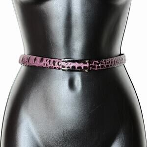 VTG 90s Y2K LANDES SKINNY LEATHER BELT PURPLE CROCODILE PRINT GUNMETAL BUCKLE S